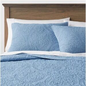 Threshold Garment Washed Paisley Stitch‎ Sham Standard Pillow Cover Blue